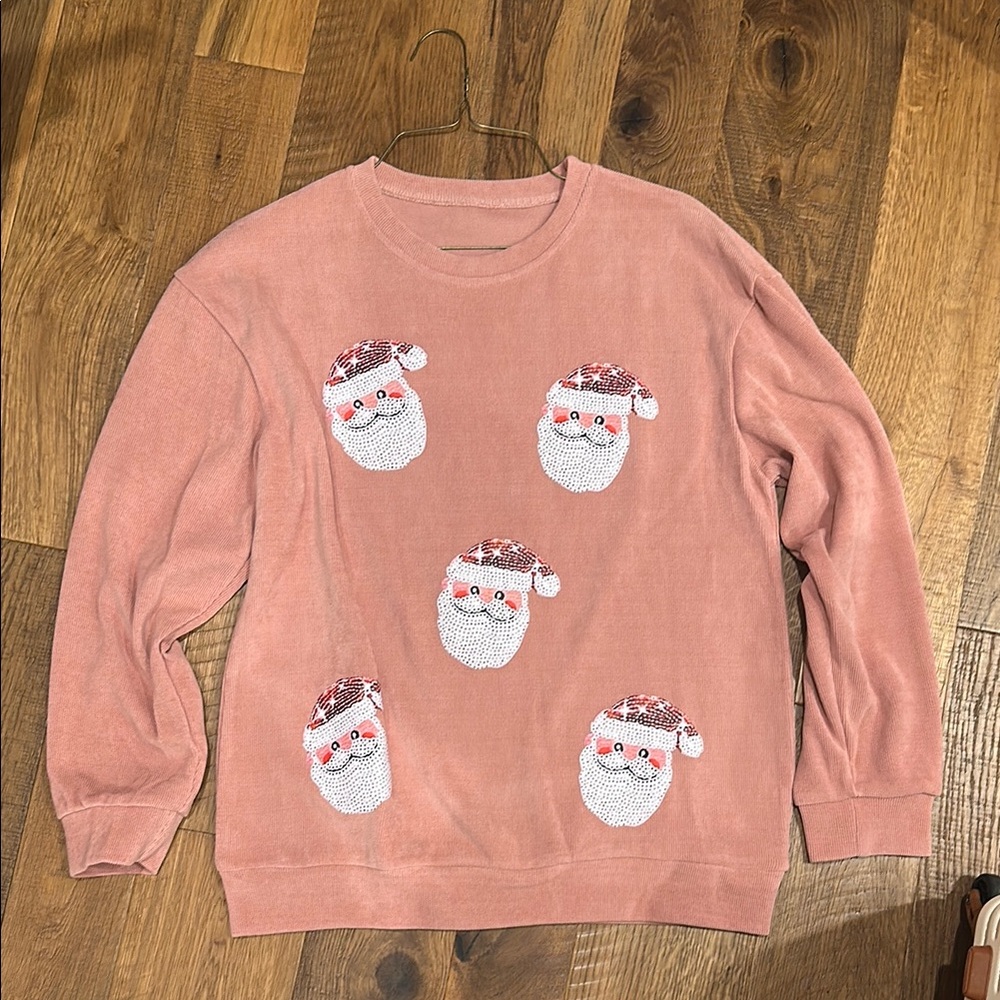 SHEIN Pink Santa Crew Neck Sweater